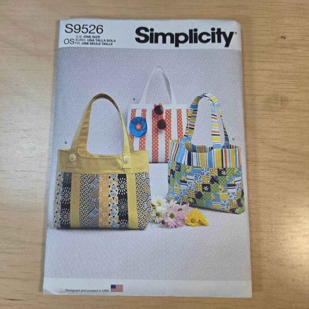 Simplicity S9526 Pattern Handbag Totebag Beach Bag Travel Bag One Size New